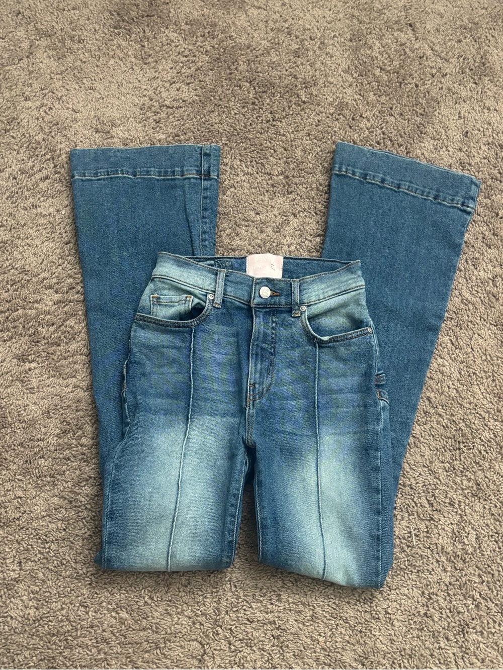 REVICE Medium Blue Flare Jeans with Front Seams